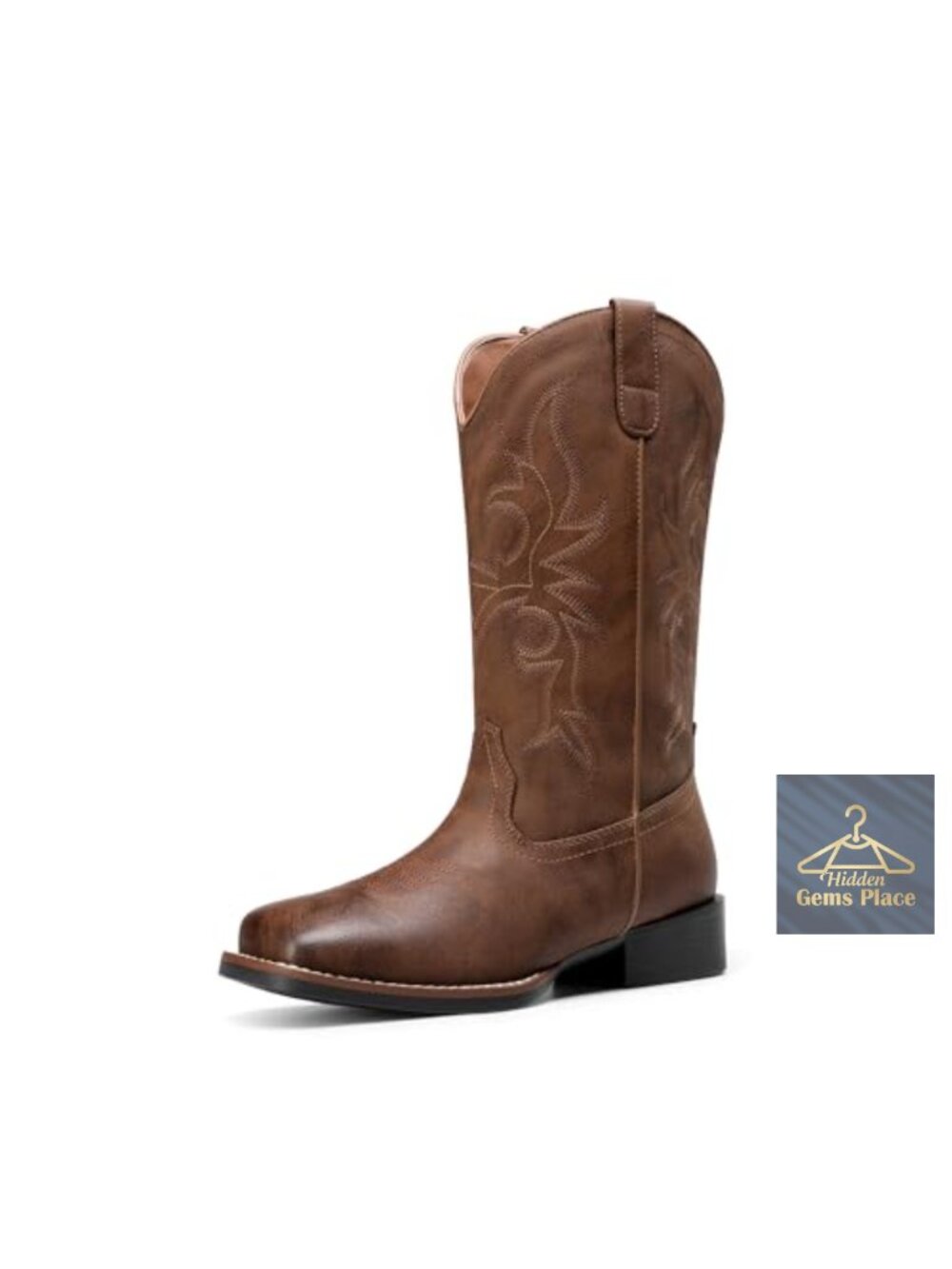 Women's Western Cowboy Boots Square Toe Mid-Calf Embroidered Faux Leather
